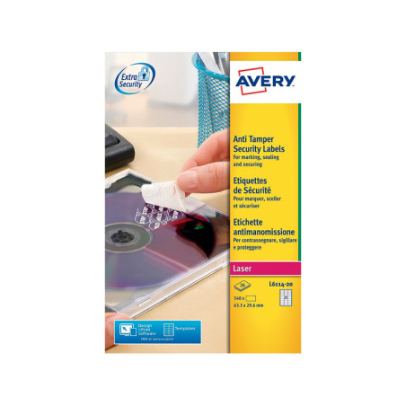 CAJA 20h ETIQUETAS AVERY ANTI-FRAUDE 63,5 x 29,6mm