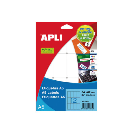BLÍSTER 15h ETIQUETAS APLI 34x67mm A5
