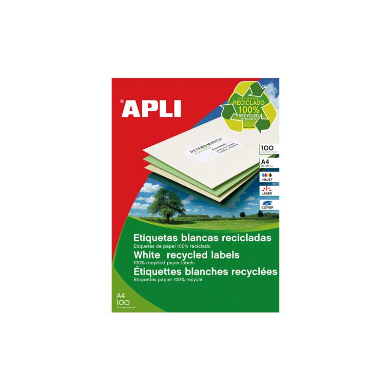 CAJA 100h ETIQUETAS APLI RECICLADAS 105X37mm CAJA 100h ETIQUETAS APLI RECICLADAS 105X37mm