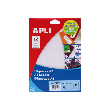 BLÍSTER 15h ETIQUETAS APLI 105x148mm A5