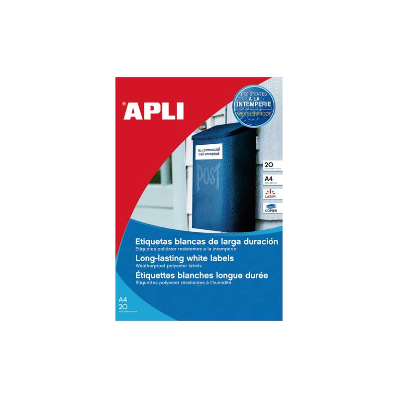 CAJA 20h ETIQUETAS APLI POLIÉSTER 99,1x38,1mm PARA EXTERIOR CAJA 20h ETIQUETAS APLI POLIÉSTER 99,1x38,1mm PARA EXTERIOR