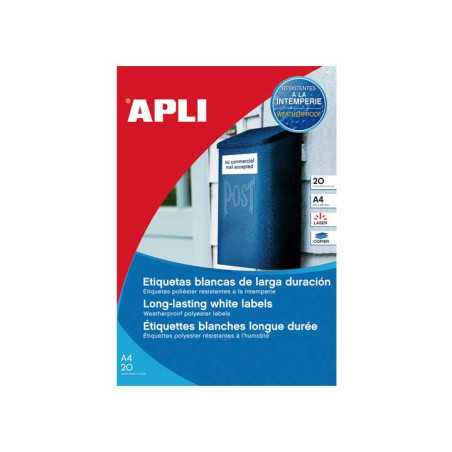 CAJA 20h ETIQUETAS APLI POLIÉSTER 210x297mm PARA EXTERIOR
