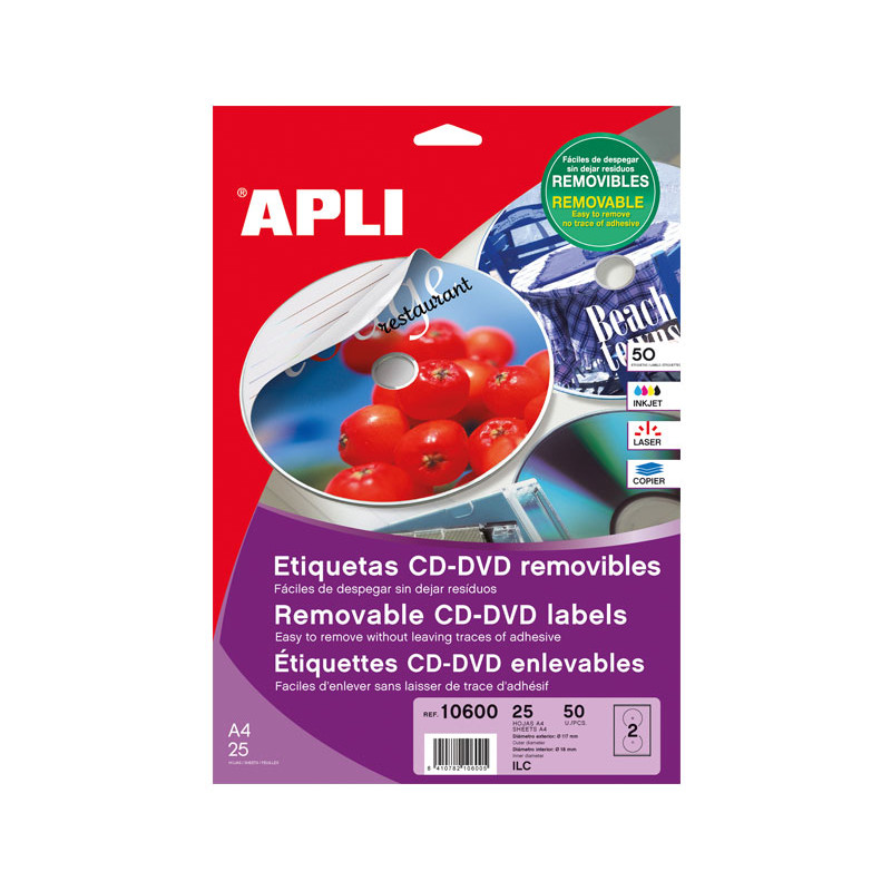 CAJA 25h ETIQUETAS APLI MULTIMEDIA Ø 117mm MATE CAJA 25h ETIQUETAS APLI MULTIMEDIA Ø 117mm MATE