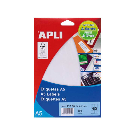 BLÍSTER 15h ETIQUETAS APLI 70x37mm A5