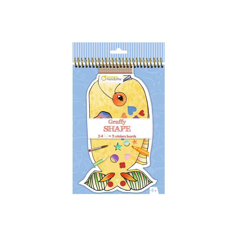 BLOC PARA COLOREAR MANDARINE "GRAFFY SHAPE: PECES" + STICKERS BLOC PARA COLOREAR MANDARINE "GRAFFY SHAPE: PECES" + STICKERS