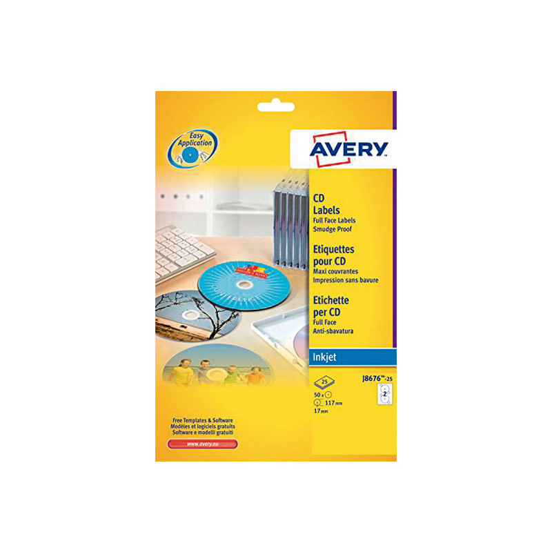CAJA 25h ETIQUETAS AVERY PARA CD INKJET MATE Ø117 mm CAJA 25h ETIQUETAS AVERY PARA CD INKJET MATE Ø117 mm