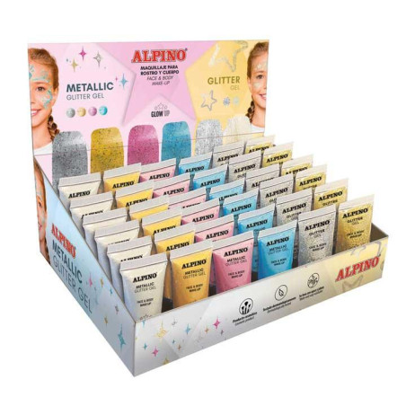 EXPOSITOR 36 BOTES MAQUILLAJE ALPINO GLITTER