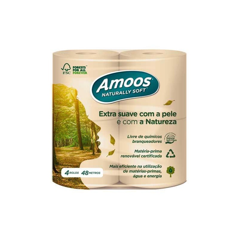 PACK 4 ROLLOS PAPEL HIGIÉNICO AMOOS NATURALLY SOFT 48m PACK 4 ROLLOS PAPEL HIGIÉNICO AMOOS NATURALLY SOFT 48m