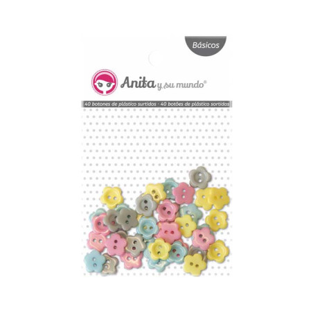 BOLSA 40 BOTONES DE PLÁSTICO ANITA Y SU MUNDO "FLORES" 1cm