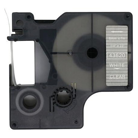 CINTA ROTULAR COMPATIBLE DYMO D1 6 mm x 7m BLANCO/TRNSPARENTE