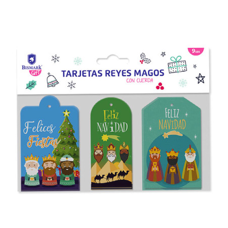 CAJA 24 BLÍSTER 9 TARJETAS REYES MAGOS CON CUERDA
