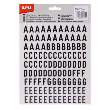 BOLSA 468 AHESIVOS APLI "LETRAS Y NÚMEROS" 15mm