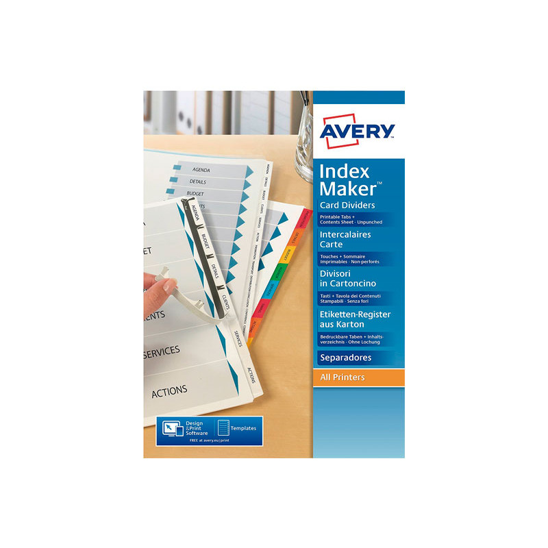 SEPARADORES SIN PERFORAR AVERY INDEX MAKER 6 POSICIONES SEPARADORES SIN PERFORAR AVERY INDEX MAKER 6 POSICIONES