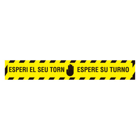 VINILO ADHESIVO PARA SUELO: ESPERE SU TURNO. CASTELLANO Y CATALÁN. RECTANGULAR