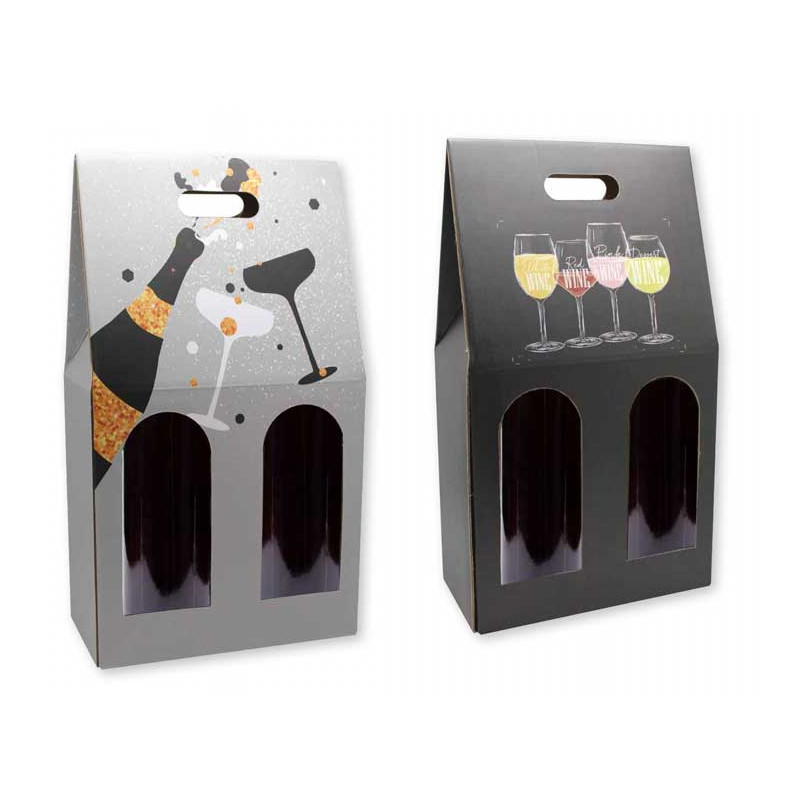 PACK 12 CAJAS LUXE PARA 2 BOTELLAS DECORADA CON VENTANA PACK 12 CAJAS LUXE PARA 2 BOTELLAS DECORADA CON VENTANA