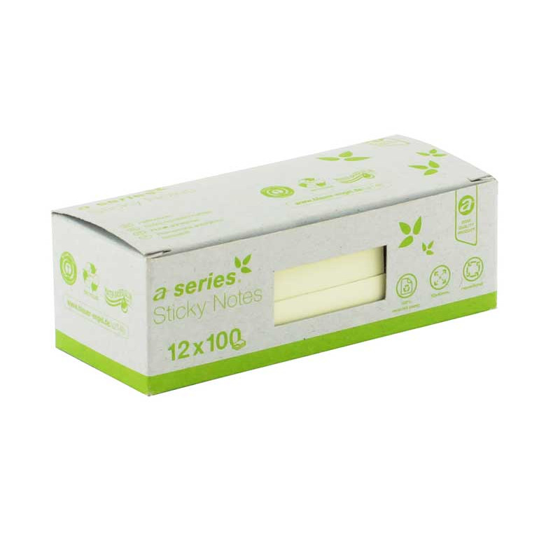 CAJA 12 BLOCS NOTAS ADHESIVAS RECICLADAS A-SERIES 50x40mm