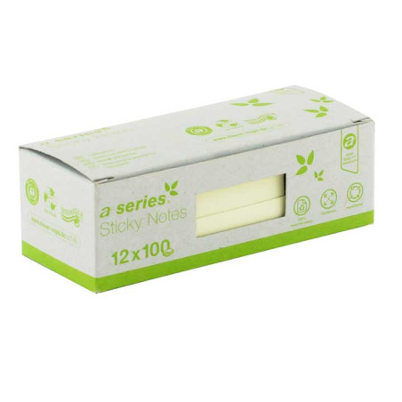 CAJA 12 BLOCS NOTAS ADHESIVAS RECICLADAS A-SERIES 50x40mm